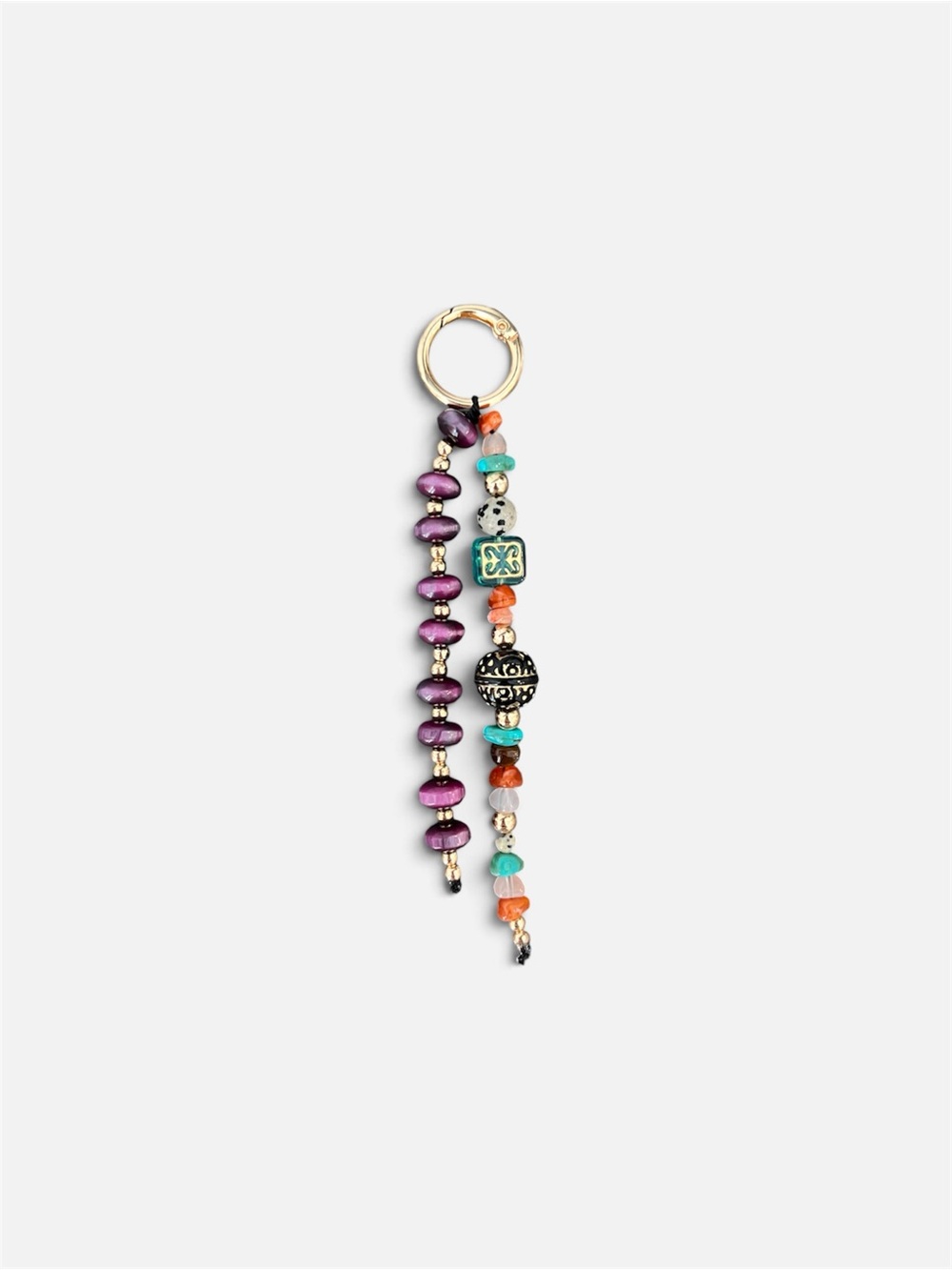 Beaded Tassel Keychain with Purple, Turquoise & Orange Accents